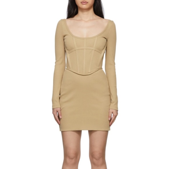 🆕DION LEE BEIGE LONG-SLEEVE CORSET MINI DRESS SIZE: XS-UK6 NWT - Picture 4 of 5